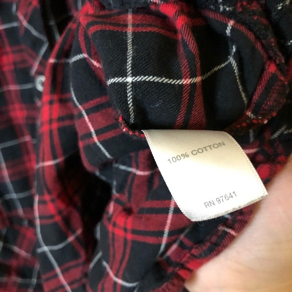 J‎ Jill Plaid flannel Button Up Tiered Tunic Blouse Red Black Medium - Picture 7 of 7